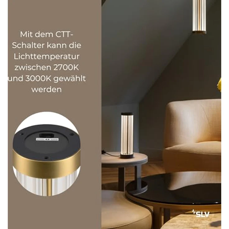 SLV QUIMERA Tischleuchte, gebürstetes Messing, 2700/3000K, 120 Lumen, 360° Abstrahlwinkel – Bild 5