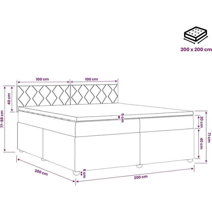 vidaXL Boxspringbett mit Matratze Dunkelgrau 200 x 200 cm Samt 3451752 – Bild 11