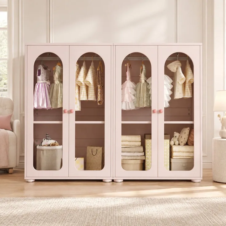 Kleiderschrank-Set 160x50x120 cm in Babyrosa, mit Acryl-Türen und verstellbaren Böden