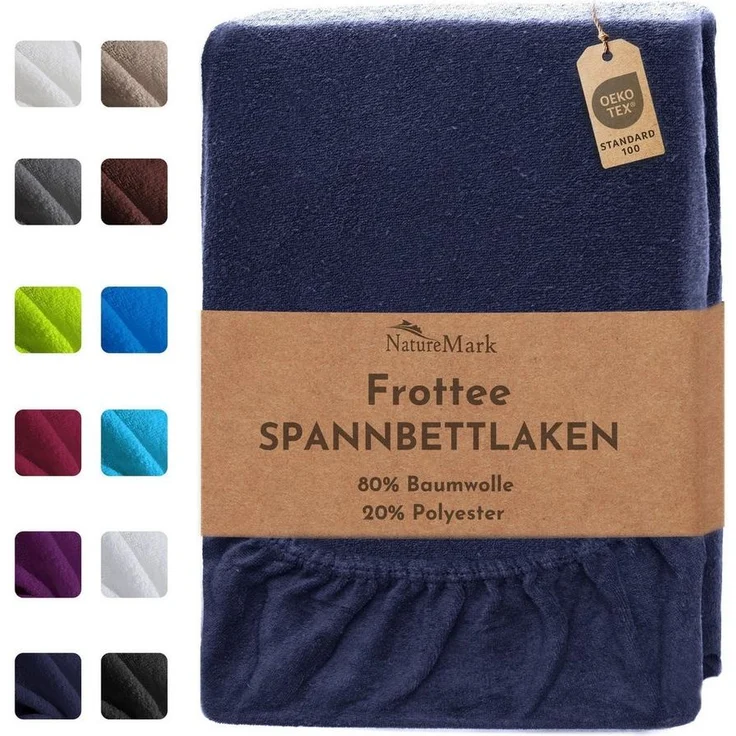 NatureMark Spannbettlaken 2er-Set Frottee Kinder-Spannbetttuch 70x140 cm, 80% Baumwolle / 20% Polyester, Gummizug: rundum, (1 Stück), blau) – Bild 5