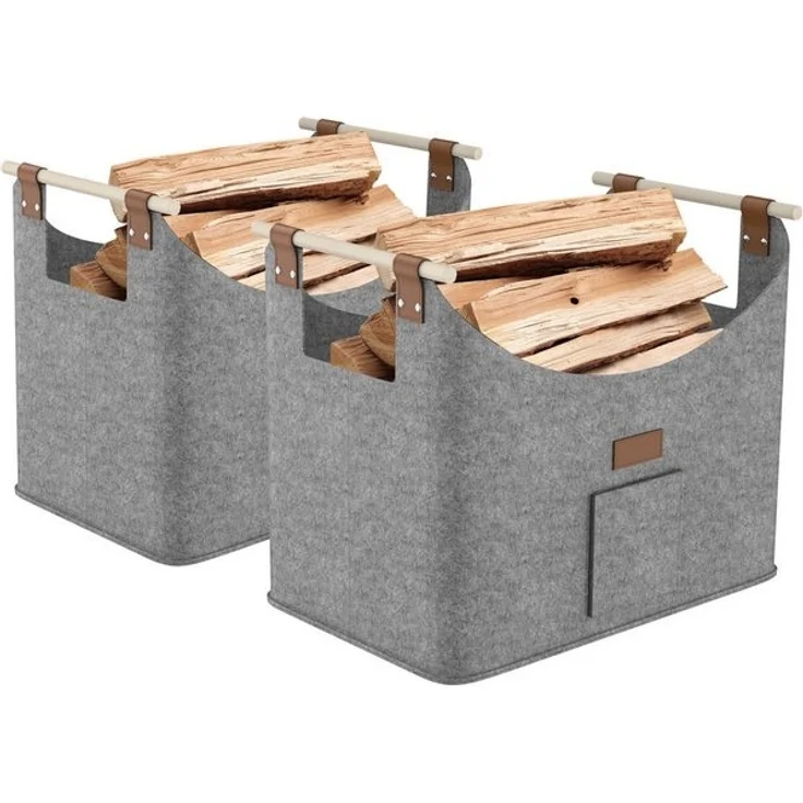 FIVMEN Kaminholzkorb 2-er Set XXL Faltbarer Brennholzkorb Filzkorb extra dicker Filz – Bild 4