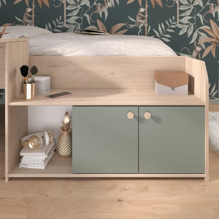 Hochbett >Jade< Liegefläche 90x200cm, Grün - Eiche Dekor - 203x136x79cm (LxBxH) – Bild 4
