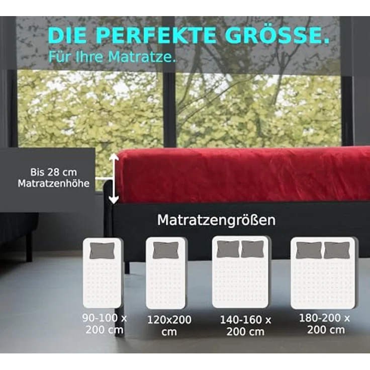MALIKA® Premium warme Spannbettlaken Cashmere-Touch Bettlaken Jersey Fleece Spannbetttuch Laken, Farbe:ROT, Größe:2er Set 90-100x200 cm – Bild 7