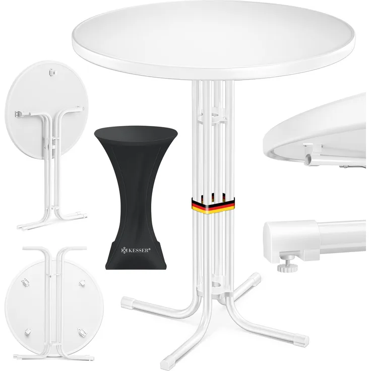 KESSER® Gastro Stehtisch klappbar - Gastronomie Bistrotisch rund - Wetterbeständiger Klapptisch Gartentisch - Runder Partytisch - Hitzebeständig - Stabil und sicher Weiß, Ø 70 cm, 1er Set