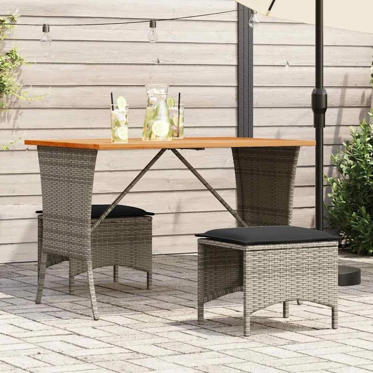 Gartentisch, Balkontisch mit Akazienholzplatte Grau 105 x 75 x 72 cm Poly Rattan – Bild 1