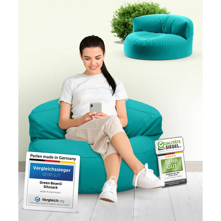Green Bean® Sitzsack Sofa mit Füllmaterial - Lounge im Sitzsack-Design 90x50cm mit ergonomischer Rückenlehne & waschbarem Bezug - Indoor und Outdoor geeignet in Türkis – Bild 10