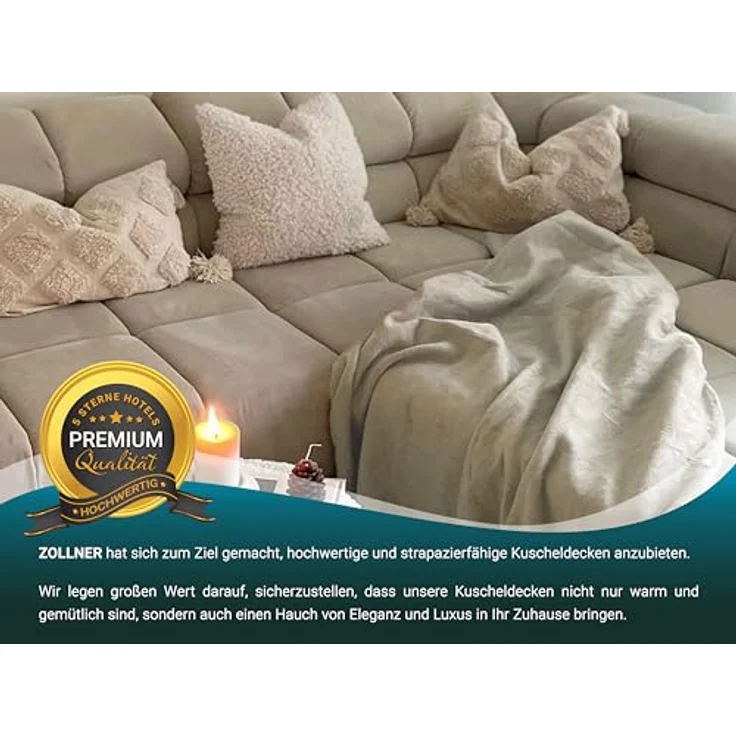Zollner Kuscheldecke Cappuccino, 150x200 cm, aus 60% Baumwolle und 40% Polyacryl, Oeko-Tex® Standard 100 – Bild 6