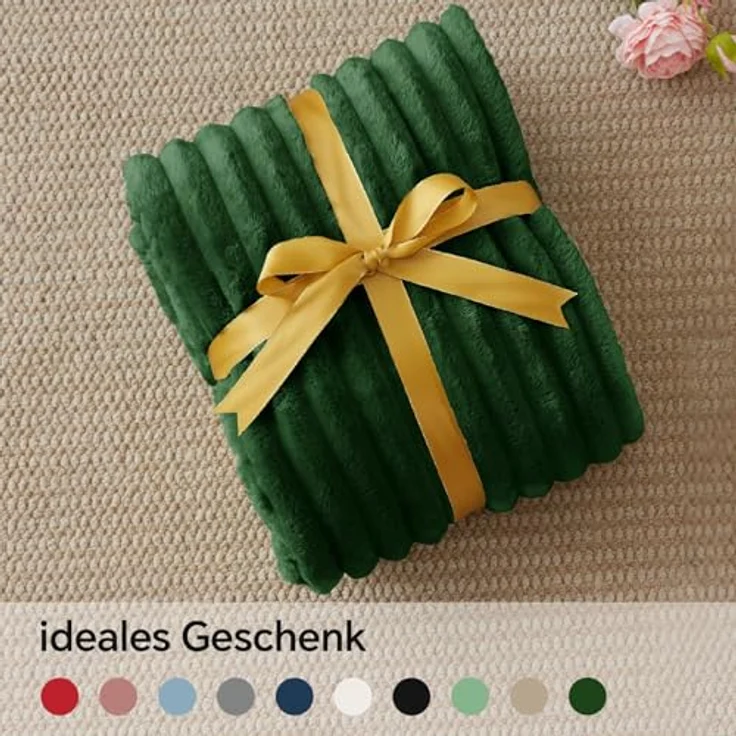 BEDELITE Kuscheldecke Flauschig Decke 150x200 - weiche XL Flanell Decken Grün für Couch, Deko Streifen Cord Fleecedecke Dunkelgrün als Couch Überwurf für Wohnzimmer, Twin Blanket Wide Use – Bild 7