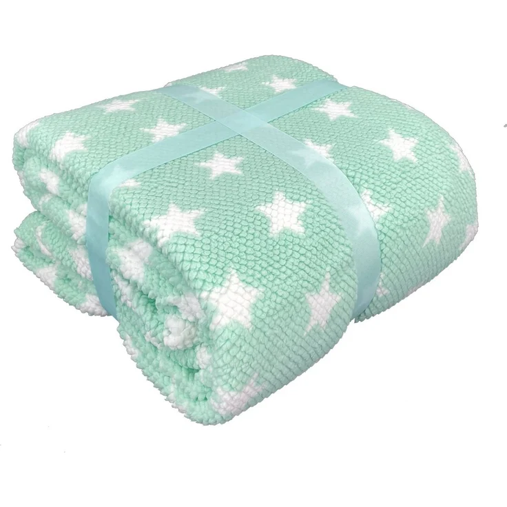 Wohndecke Flauschige Sterne Kuscheldecke 150x200 Sofadecke, heimtexland, mit kuschelig weicher Sherpa Fell Rückseite I Mint