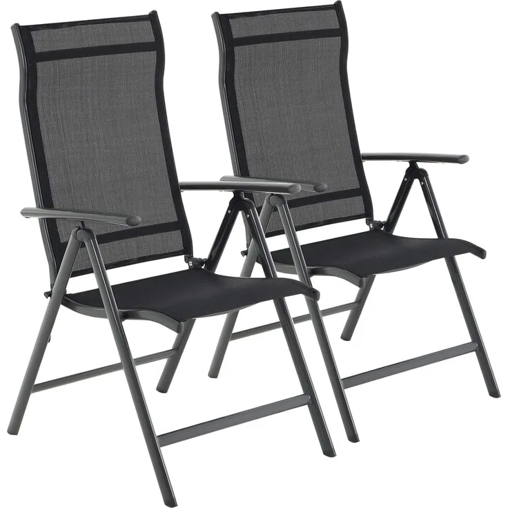 SONGMICS Gartenstuhl-Set 2-tlg., klappbar mit 8-fach verstellbarer Rückenlehne, Aluminiumgestell schwarz, bis 150 kg belastbar