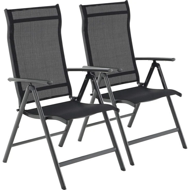 SONGMICS Gartenstuhl-Set 2-tlg., klappbar mit 8-fach verstellbarer Rückenlehne, Aluminiumgestell schwarz, bis 150 kg belastbar – Bild 1