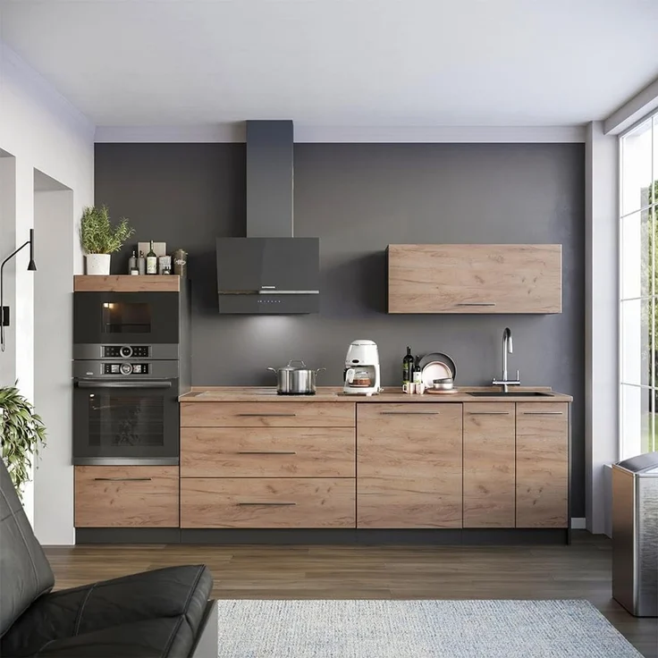 Küchenzeile Fame-Line Goldkraft Eiche/Anthrazit 280 cm, AP Eiche Vicco – Bild 2
