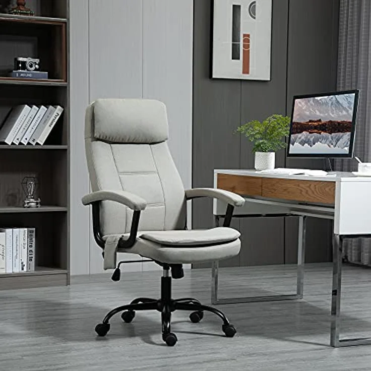Vinsetto Massage-Bürostuhl, Beige, ergonomisch mit atmungsaktivem Webstoff und höhenverstellbar, Drehstuhl für Arbeitszimmer – Bild 2