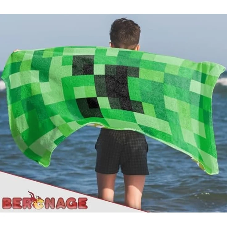 BERONAGE Strandtuch Minecraft Badetuch Creeper 75x150 cm, (1-St), Frottee in Velours-Qualität – Bild 6