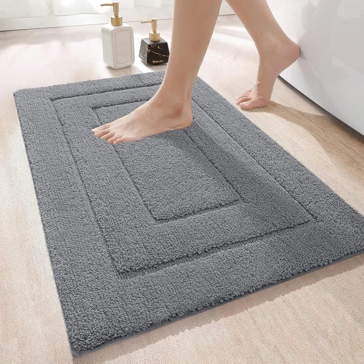 DEXI Badteppich rutschfeste,weicher Badezimmerteppich Wasserabsorbierend Badematte maschinenwaschbar Badvorleger für Dusche,Badewanne und Toilette - Grau,50x80 cm – Bild 1