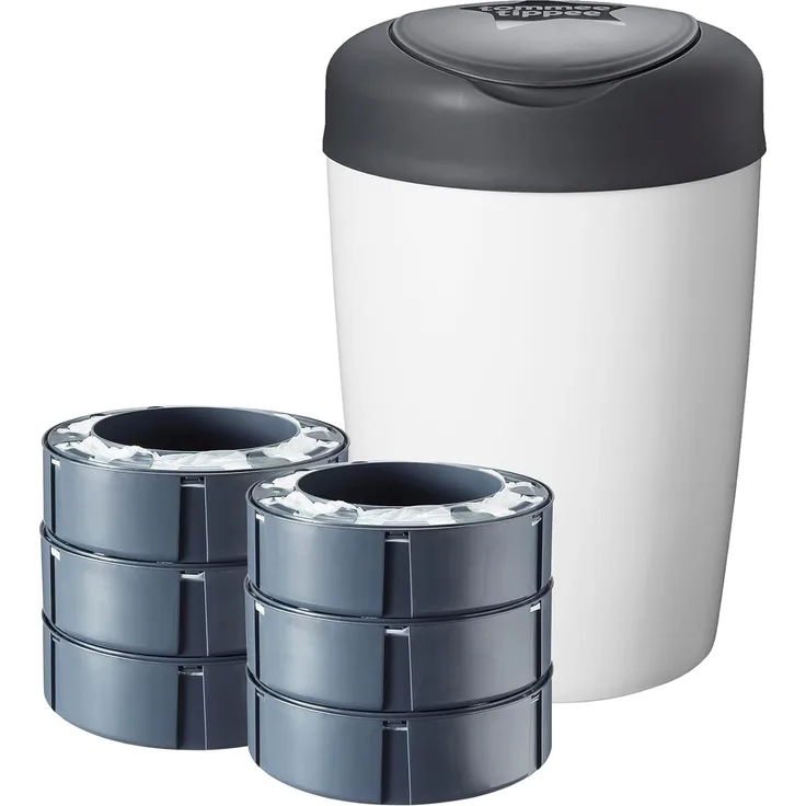 Tommee Tippee Windeleimer Simplee Sangenic, inklusive 6 Nachfüllkassetten, weiß und grau