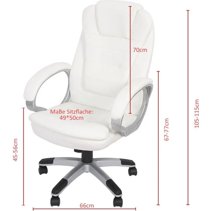 Schreibtischstuhl Weiß 120 KG Chefsessel Computersitz Bürostuhl Drehstuhl Office – Bild 6