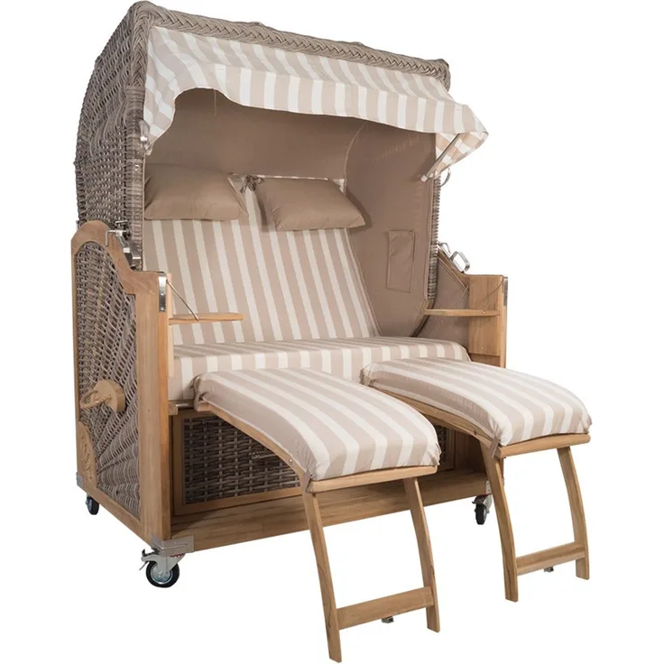 Strandkorb Kampen 2,5-Sitzer White Oak Set 2 inkl. Industrierollen und Hydraulikdämpfer