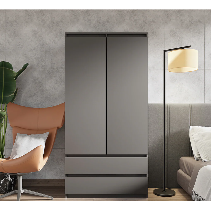 Furnica JOELLE Kleiderschrank 2 Schubladen Anthrazit H180 B90 T50cm – Bild 3