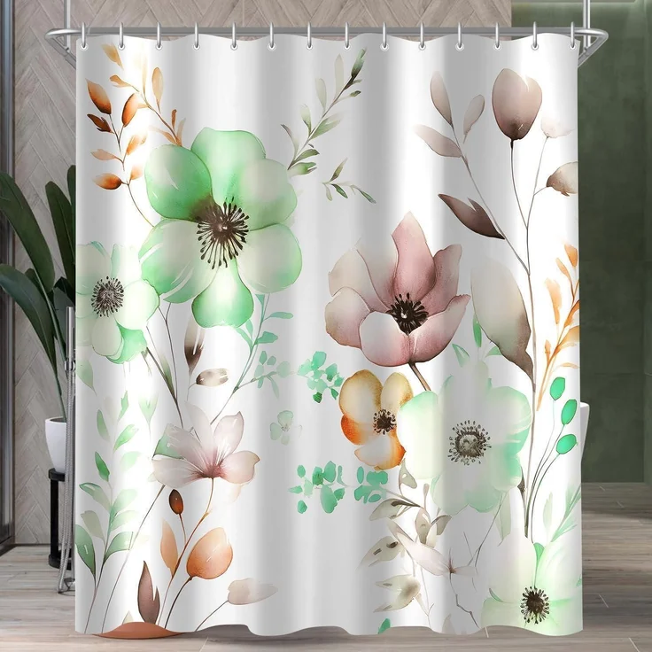 Duschvorhang 100x200cm Blumen Design Polyester Badevorhang 8 Ösen H200 x B100 cm – Bild 8