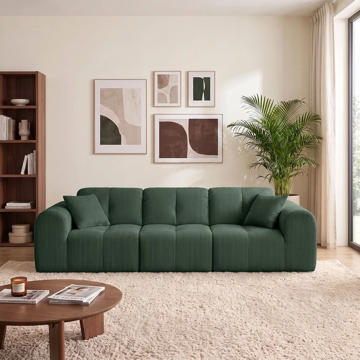 skølm 'Vanaheim' Sofa 3 Sitzer mit 2 Kissen, Cloud Sofa dunkelgrün, Cord, Vollschaumcouch mit Federkern und Vakuum-Kompression, kein Aufbau erforderlich – Bild 9