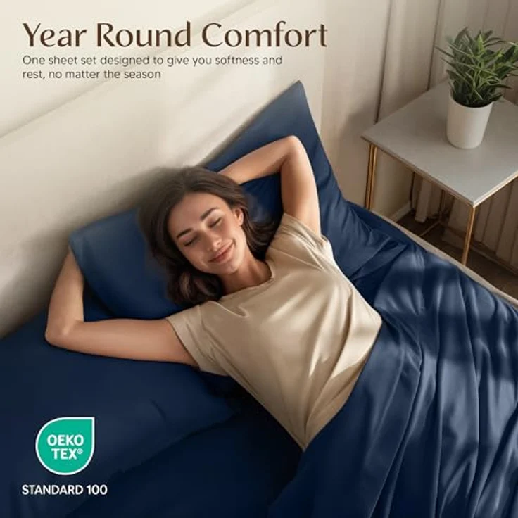 Utopia Bedding Bettwäsche-Set für King-Size-Bett, 4-teilig, gebürstete Mikrofaser, schrumpft und lichtbeständig, pflegeleicht (King-Size-Bett, Marineblau) – Bild 6