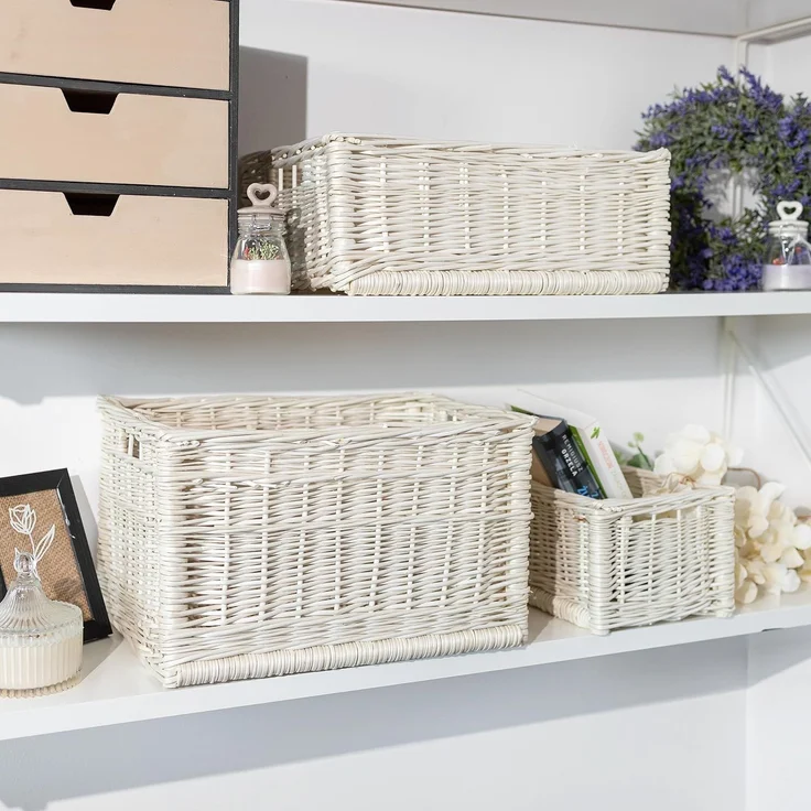 Creative Home Holzkiste Weidenkorb Aufbewahrungskorb, Handgeflochten, Haltbar (1 St), Korb Geflochten Naturkorb mit Griffen Aufbewahrung – Bild 9