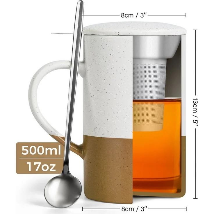 MiaMio Tasse für losen Tee mit Siebeinsatz und Deckel, Braun, 2-tlg, Keramik, 500 ml je Tasse – Bild 4