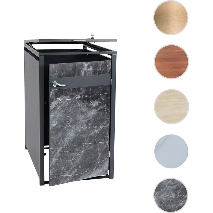 1er Mülltonnenverkleidung HWC-J82, Mülltonnenbox, erweiterbar, Metall 32kg, anthrazit ~ Marmor-Optik dunkel – Bild 10