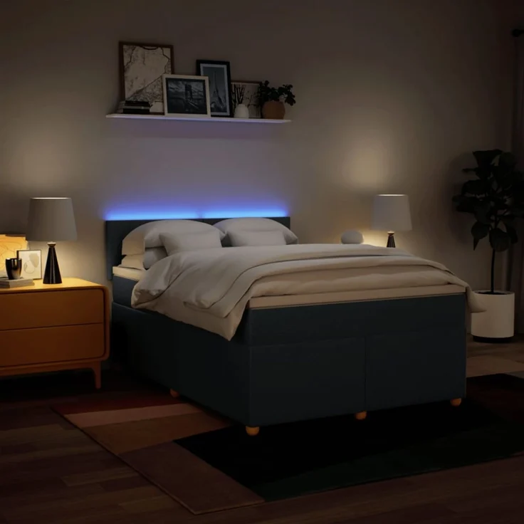 vidaXL Boxspringbett mit Matratze Blau 140x190 cm Stoff 3288974 – Bild 5