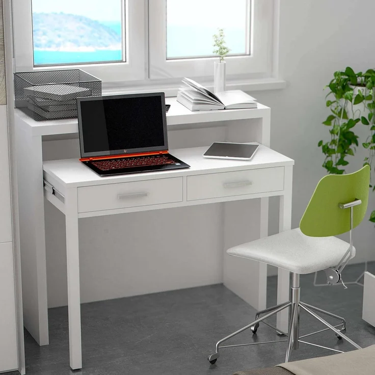 Habitdesign, ausziehbarer Schreibtisch Konsole in Artik weiß – kompakter Tisch für Büro, Flur oder Arbeitszimmer, Maße: 98,5 x 87,5 x 36–70 cm (B x H x T) – Bild 7