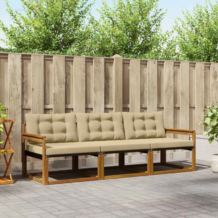 vidaXL Outdoor-Sofagarnitur 3 stk. 3-Sitzer Natur und Beige 3369140 – Bild 1