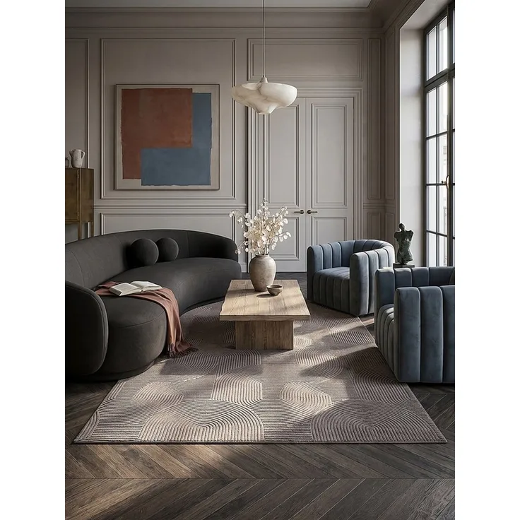 KADIMA DESIGN Teppich DALAR Teppich Kurzflor Beige 120x160 Geometrisch Polypropylen, Rechteckig, Höhe: 9 mm, Saugroboter-geeignet, Strapazierfähig, Farbecht, Pflegeleicht