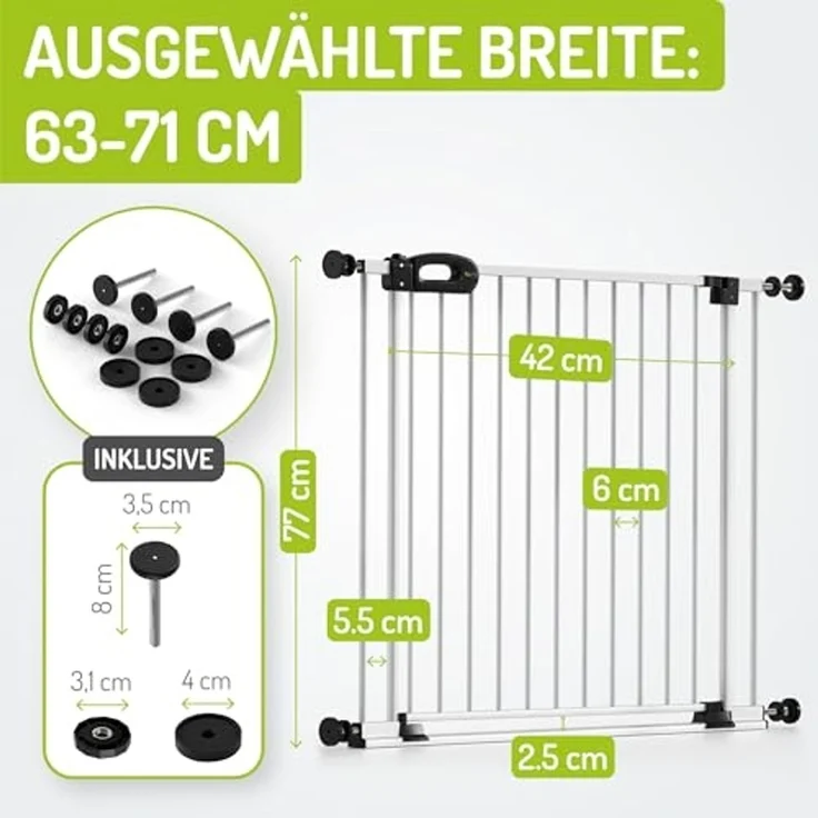 BOMI Türschutzgitter Treppenschutzgitter Merle Flatstep, Babygitter flacher Steg, 63-217 cm (verschiedene Größen, klemm- & verschraubbar), 2-Wege-Öffnung, geprüftes Kindergitter, extra breiter Durchgang – Bild 2