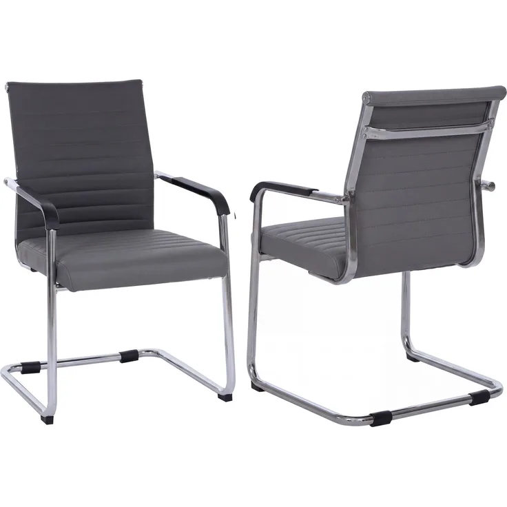 2er-Set Besucherstuhl HWC-Q85, Konferenzstuhl Freischwinger, Metall Kunstleder 280 g/m² ~ grau