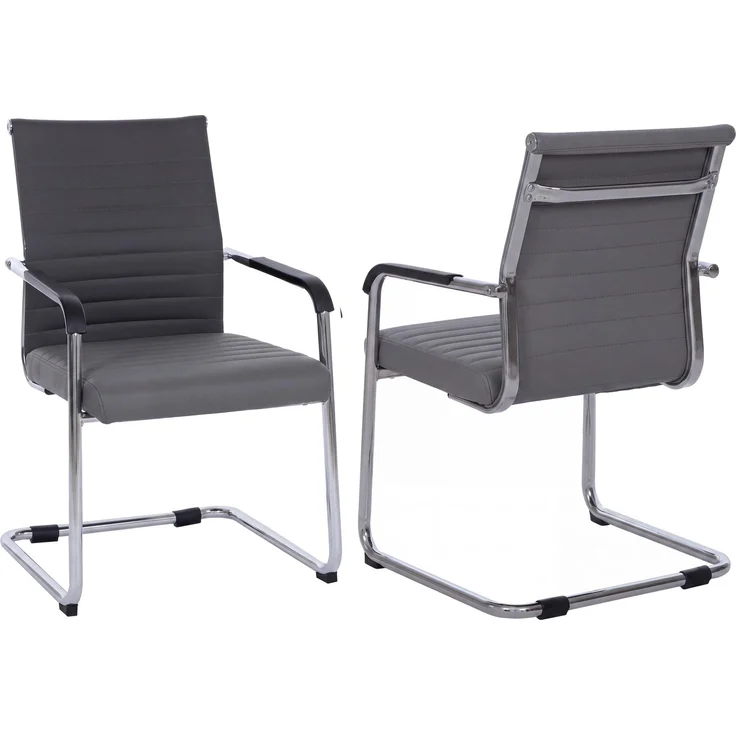 2er-Set Besucherstuhl HWC-Q85, Konferenzstuhl Freischwinger, Metall Kunstleder 280 g/m² ~ grau – Bild 1