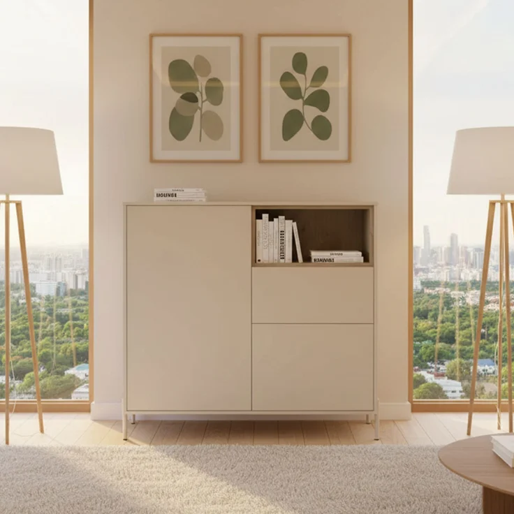 Highboard HYGGE mit 2 Türen, 1 Schublade, 1 offenes Fach, Cashmere Weiß – Bild 5