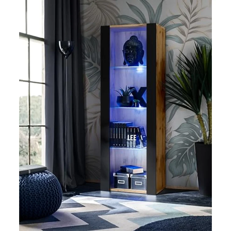 Komodee Wohnzimmerset Tivoli Grande, Eiche Wotan, Schwarz, 9 Fächer, rechteckig, 250x159x35 cm – Bild 5