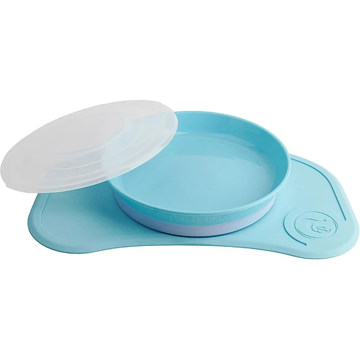 Twistshake Click-Mat Mini + Platte | Anti-Rutsch-Geschirrset für Babys | Babyteller + Baby-Tischset (31x17) | BPA-freier Baby-Entwöhnungsteller | Essenstrainingsplatte für Kinder ab 6m+ | Blau