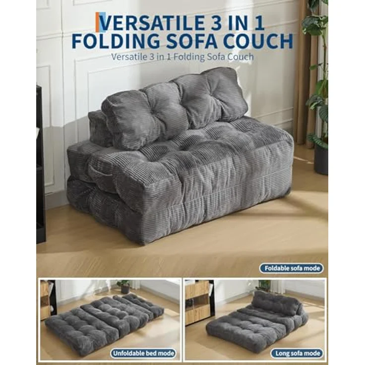GarveeHome 3-in-1 Klappbares Schlafsofa mit Kissen – Faltbare Matratze & Rückenstütze – Komfortabler, tragbarer Doppelsitzer für Wohnzimmer & Studentenwohnheim – Platzsparendes Bodensofa – Maße: – Bild 5