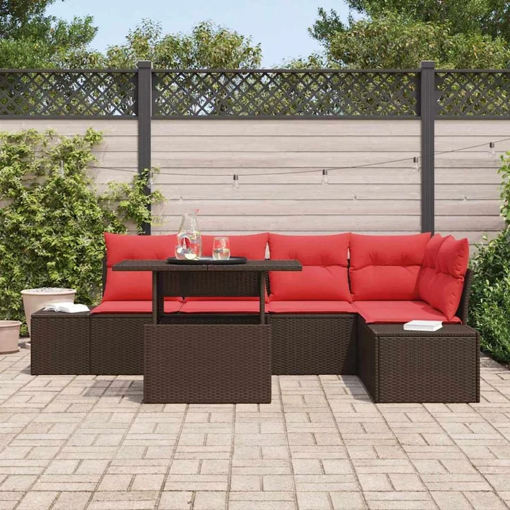 vidaXL Gartensofa-set 6 stk. 5-Sitzer Braun und Rot Poly-Rattan 3349190 – Bild 3