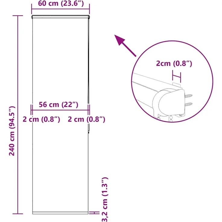 vidaXL Duschrollo mit Kassette 60x240 cm Stoffbreite 56 cm 4015008 – Bild 12
