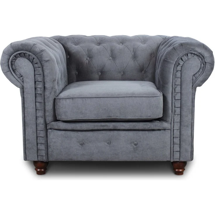 Sessel Chesterfield Asti - Couch, Couchgarnitur, Couchsessel, Loungesessel, Stühl, Holzfüße - Glamour Design (Grau (Capri 09)) – Bild 1