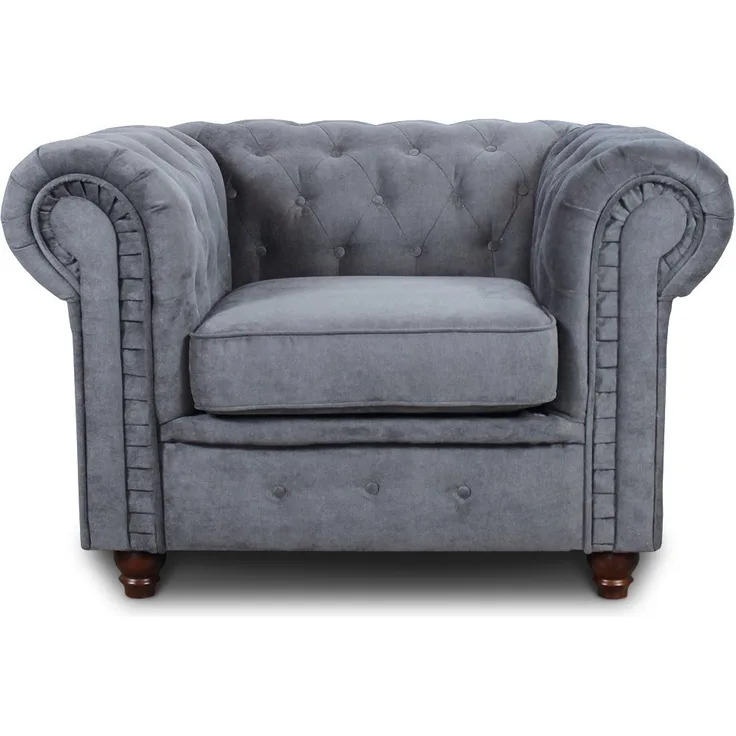Sessel Chesterfield Asti - Couch, Couchgarnitur, Couchsessel, Loungesessel, Stühl, Holzfüße - Glamour Design (Grau (Capri 09))