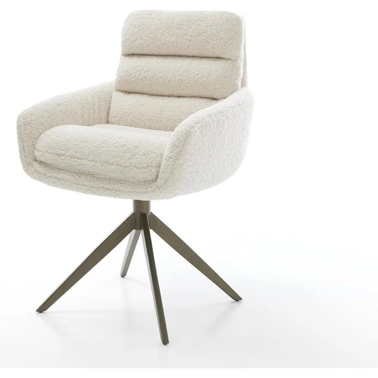 Drehstuhl Abelia-Flex mit Armlehnen Teddystoff Beige Kreuzgestell breit Effektfinish Titan 360° drehbar Wippfunktion – Bild 2