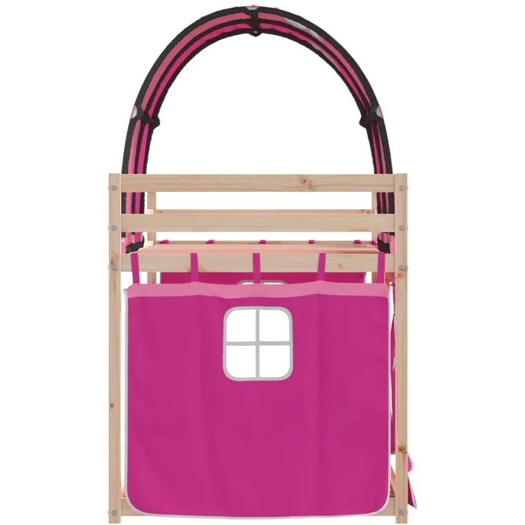 vidaXL Etagenbett mit Vorhängen Rosa 90x200 cm Massivholz Kiefer 3283984 – Bild 1