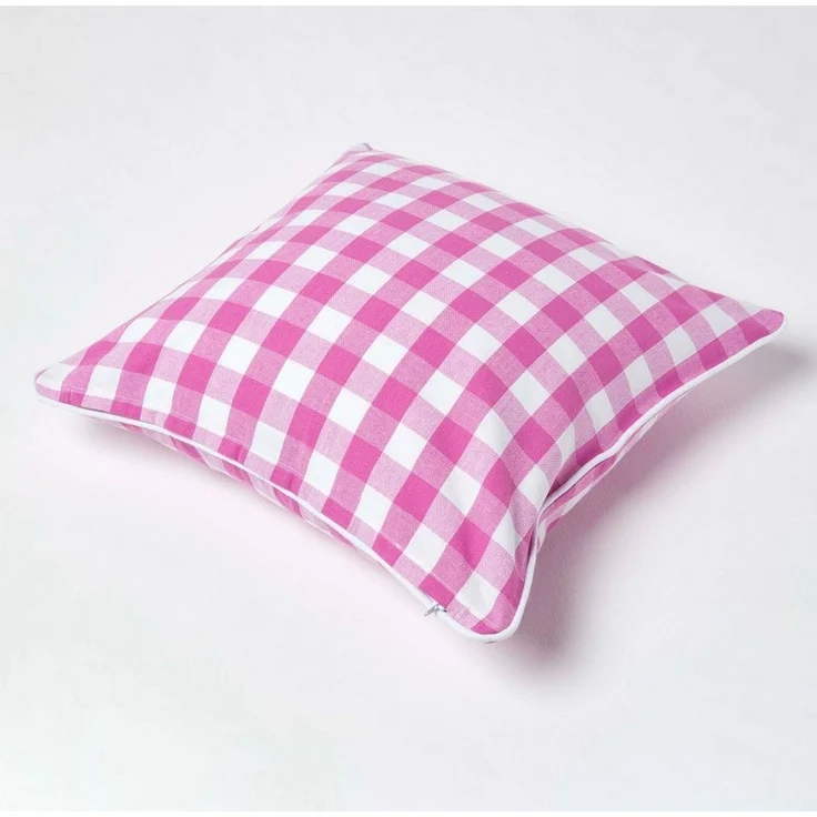 Homescapes Kissenhülle Pink karierter Kissenbezug 30x50 cm aus 100% Baumwolle – Bild 3