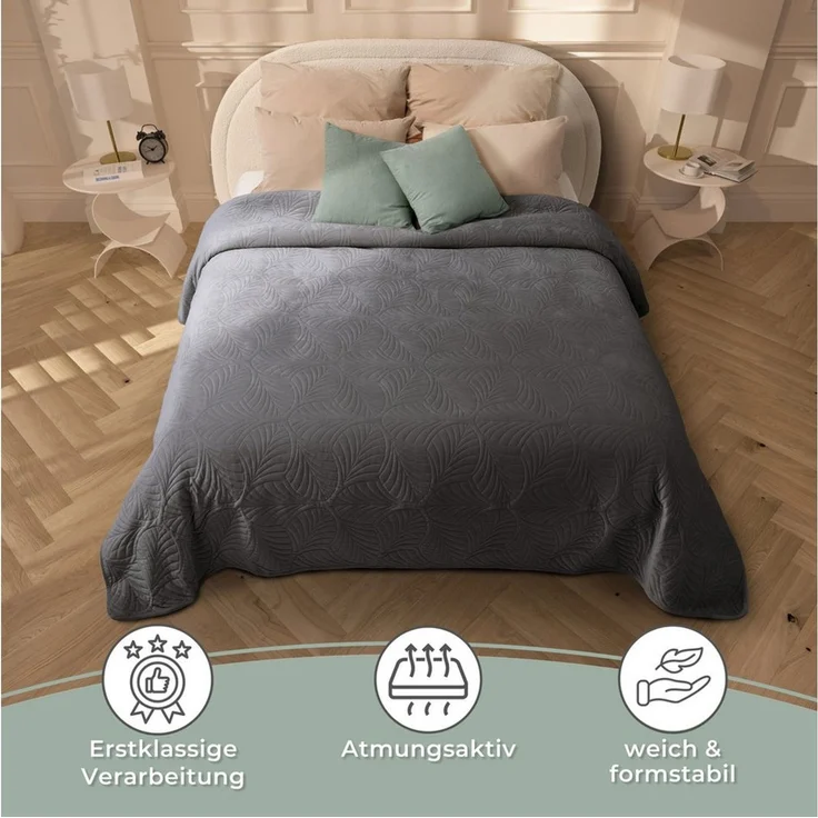 Gräfenstayn Tagesdecke Gräfenstayn Premium Tagesdecke mit nahtloser Steppung & Blatt-Design, Gräfenstayn Premium Tagesdecke mit nahtloser Steppung & Blatt-Design – Bild 4