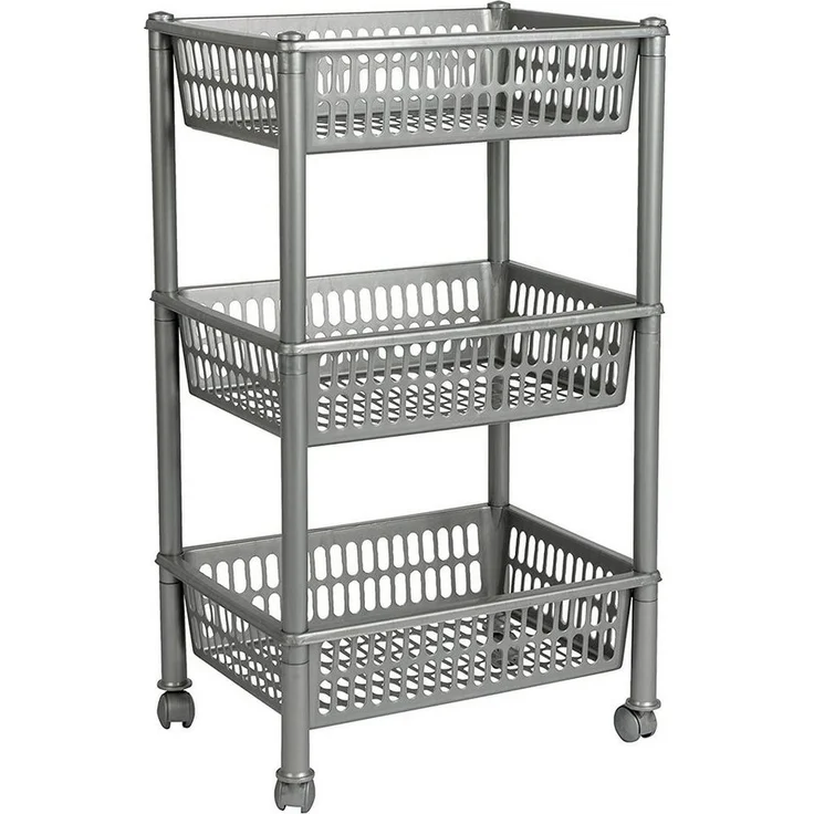 Plast Team Beistellwagen plast team Aufbewahrungs-Trolley, mit 3 Körben, silber – Bild 1
