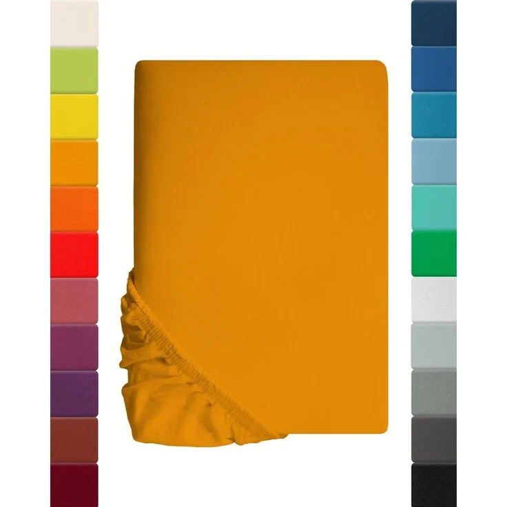 Kinder Jersey Spannbettlaken, Spannbetttuch, Lavea Serie Maya, 60x130 cm | 70x140 cm, Goldgelb, 100% Baumwolle, hochwertige Verarbeitung, mit Gummizug – Bild 5